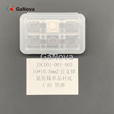 10*10.5mm2 C-Face Fe-Doped SI-Type Standing Free-Standing GaN Single Crystal Substrate عيب كبير كثافة 0cm−2 TTV ≤ 10 μm مقاومة 106 Ω·Cm أجهزة الراديو الراديوي